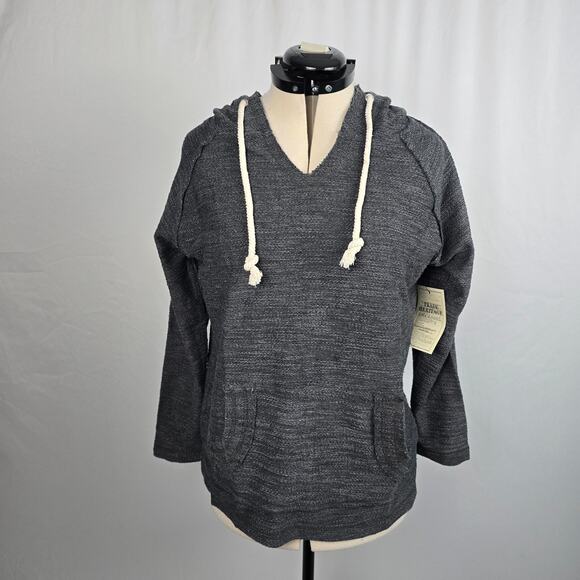 Trade Heritage Hooded Sweatshirt Women's S Charcoal Raw Hems Pullover NWT - Picture 1 of 16